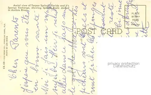 AK / Ansichtskarte Tarpon_Springs Aerial view Sponge Exchange showing Sponge Boats docked in Anclote River 