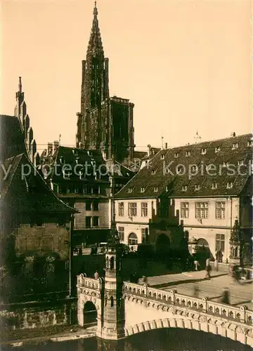 AK / Ansichtskarte Strassburg_Elsass Rabenbruecke mit Muenster Strassburg Elsass