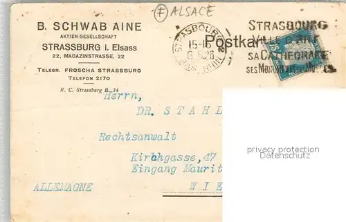 AK / Ansichtskarte Strassburg_Elsass B. Schwab Aine AG Schriftverkehr Strassburg Elsass