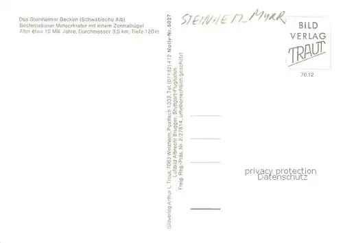 AK / Ansichtskarte Steinheim_Murr Steinheimer Becken Schwaebische Alb Meteorkrater Fliegeraufnahme Steinheim Murr