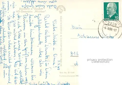 AK / Ansichtskarte Zinnowitz_Ostseebad HO Gaststaette Milchbar Zinnowitz_Ostseebad