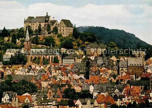 AK / Ansichtskarte Marburg_Lahn Panorama mit Schloss Marburg_Lahn