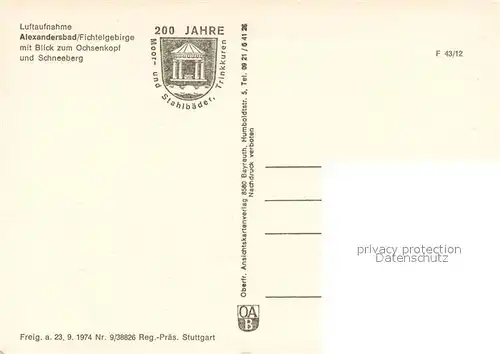 AK / Ansichtskarte Alexandersbad_Bad Fliegeraufnahme mit Ochsenkopf und Schneeberg Alexandersbad_Bad