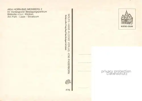 AK / Ansichtskarte Horn Bad_Meinberg Kliniken Am Park Lippe Silvaticum Bewegungszentrum Fliegeraufnahme Horn Bad_Meinberg