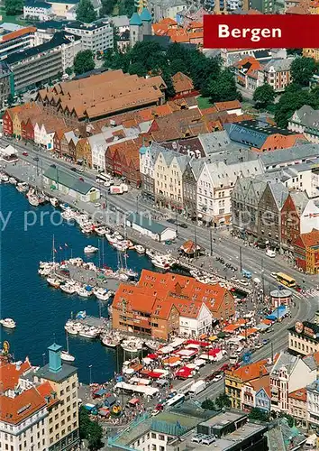 AK / Ansichtskarte Bergen_Norwegen Bryggen og Fisketorget Fliegeraufnahme Bergen Norwegen