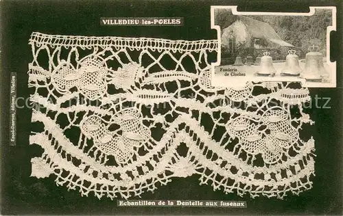 AK / Ansichtskarte Villedieu les Poeles Echantillon de la Dentelle aux fuseaux Fonderie de Cloches Villedieu les Poeles