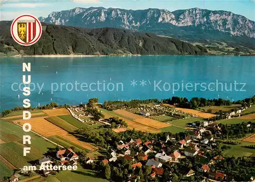 AK / Ansichtskarte Nussdorf_Attersee Naturbadestrand Camping Minigolf Fliegeraufnahme Nussdorf Attersee