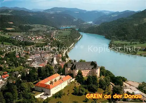 AK / Ansichtskarte Grein_Donau_Oberoesterreich Fliegeraufnahme mit Schloss Greinburg Grein_Donau