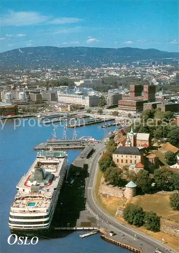 AK / Ansichtskarte Oslo_Norway Fliegeraufnahme mit Kreuzfahrtschiff 