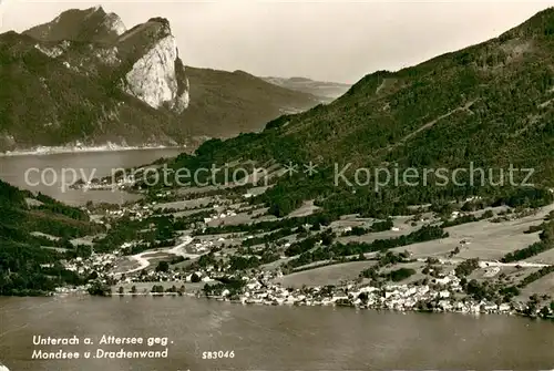 AK / Ansichtskarte Unterach_Attersee mit Mondsee und Drachenwand Fliegeraufnahme Unterach Attersee