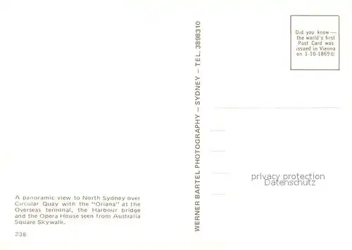 AK / Ansichtskarte Sydney_New_South_Wales A panoramic view over Circular Quay with the Oriana at the Oveerseas terminal the Harbour bridge an the Opera House seen from Australia Square Skywalk Sydney_New_South_Wales