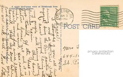 AK / Ansichtskarte Pittsburgh View from Castle Shannon Incline at Night Pittsburgh