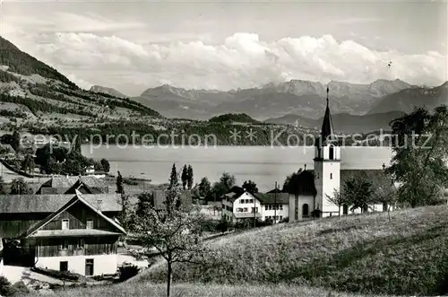 AK / Ansichtskarte Merlischachen mit Blick auf Urner Alpen Merlischachen