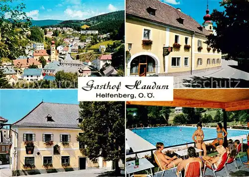 AK / Ansichtskarte Helfenberg_Oberoesterreich Ortsansicht Gasthof Haudum Freibad Helfenberg
