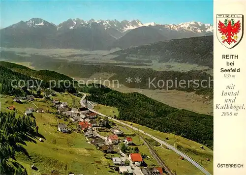 AK / Ansichtskarte Reith_Seefeld_Tirol Panorama mit Inntal und Kalkkoegel Stubaier Alpen Fliegeraufnahme Reith_Seefeld_Tirol