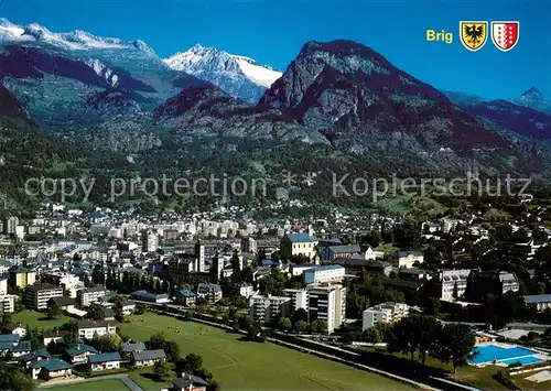 AK / Ansichtskarte Brig_VS Blick zu Belalp Fusshoerner Riederhorn Bettmerhorn Berner Alpen Fliegeraufnahme Brig_VS