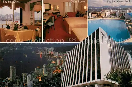 AK / Ansichtskarte Hong_Kong Holiday Inn The Belvedere Guest Room Sun Court Pool Harbour View Hong_Kong