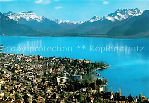 AK / Ansichtskarte Vevey_VD Lac Leman Dents du Midi Vue aerienne Vevey_VD