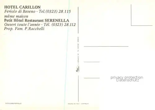 AK / Ansichtskarte Feriolo_Lago_Maggiore Hotel Carillon Petit Hotel Serenella Feriolo_Lago_Maggiore