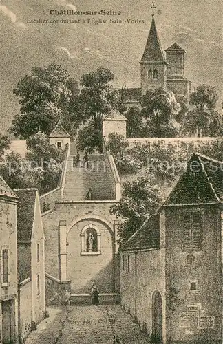 AK / Ansichtskarte Chatillon sur Seine Escalier conduisant a lEglise Saint Vorles Chatillon sur Seine