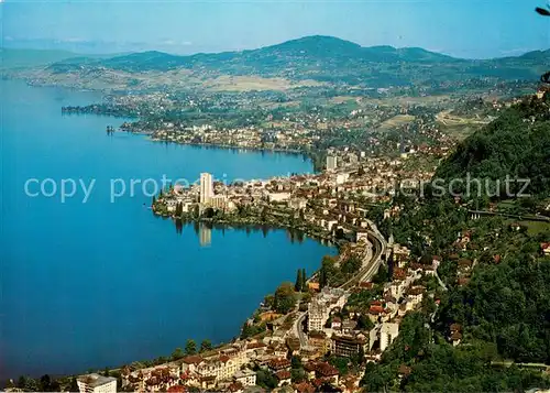 AK / Ansichtskarte Lac_Leman_Genfersee Kuestenorte Territet Montreux Clarens Vevey et le Mont Pelerin Fliegeraufnahme Lac_Leman_Genfersee