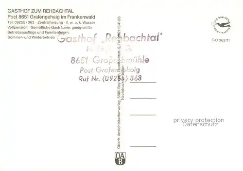 AK / Ansichtskarte Grafengehaig Gasthaus zum Rehbachtal Grafengehaig