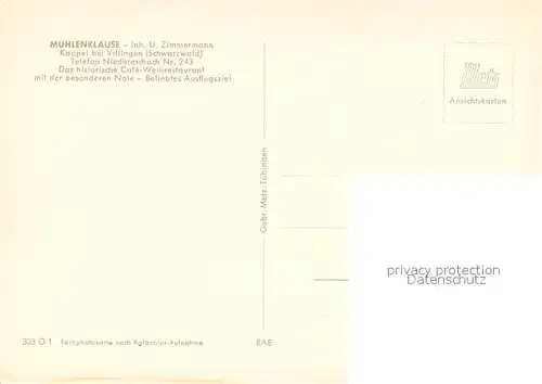 AK / Ansichtskarte Kappel Grafenhausen Muehlenklause Restaurant Kappel Grafenhausen