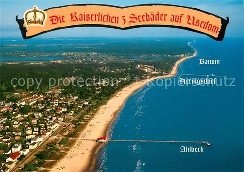 AK / Ansichtskarte Ahlbeck_Ostseebad Fliegeraufnahme mit Heringsdorf Bansin Kaiserbaeder  Ahlbeck_Ostseebad