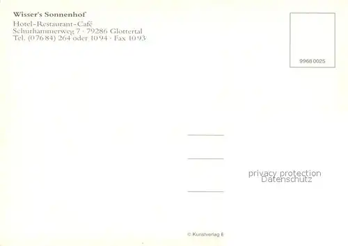 AK / Ansichtskarte Glottertal Wissers Sonnenhof Hotel Restaurant Cafe Glottertal