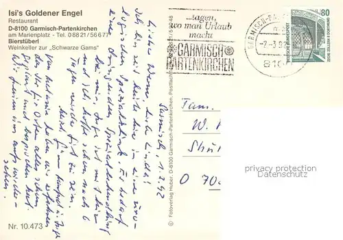 AK / Ansichtskarte Garmisch Partenkirchen Isis Goldener Engel Restaurant Garmisch Partenkirchen
