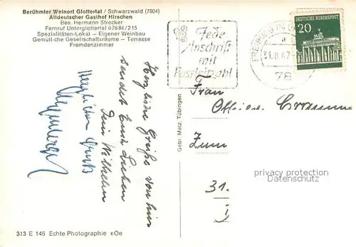 AK / Ansichtskarte Glottertal Aldeutscher Gasthof Hirschen Glottertal
