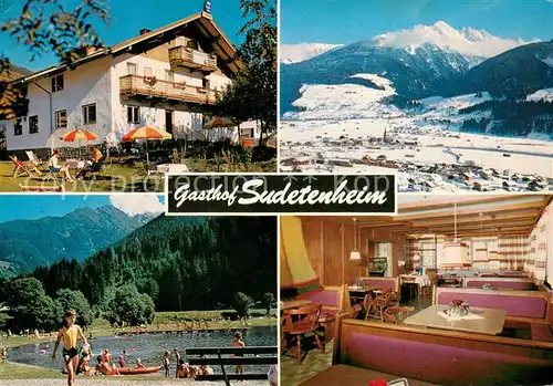 AK / Ansichtskarte Niedernsill Gasthof Sudetenheim Gastraum Panorama Badesee Niedernsill