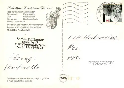AK / Ansichtskarte Bad_Reichenhall Sebastian s Seewirt am Thumsee Windbeutel Bad_Reichenhall