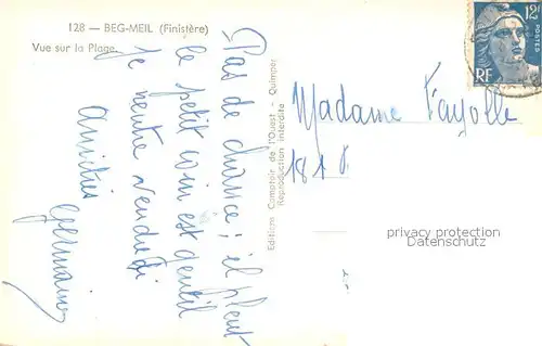 AK / Ansichtskarte Beg_Meil Vue sur la Plage Beg_Meil