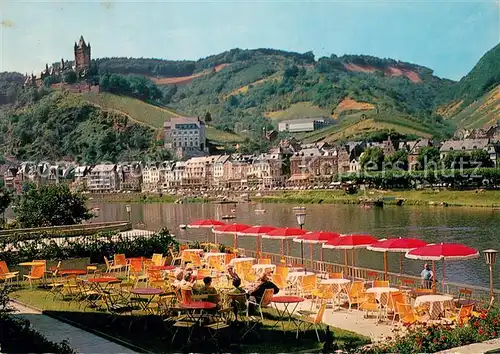 AK / Ansichtskarte Cochem_Mosel Hotel Germania Terrasse Blick zur Reichsburg Cochem Mosel