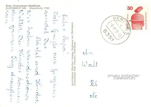 AK / Ansichtskarte Aldersbach Ehemalige Zisterzienser Abteikirche Fliegeraufnahme Aldersbach