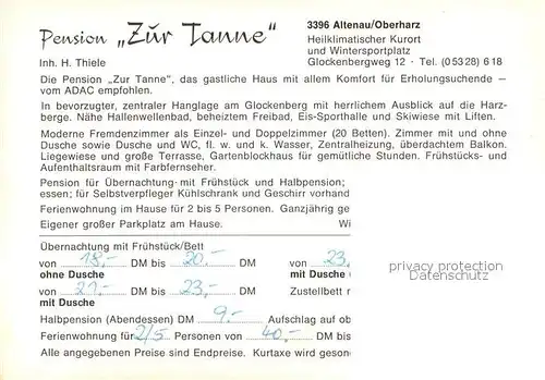 AK / Ansichtskarte Altenau_Harz Pension zur Tanne im Sommer und Winter Altenau Harz