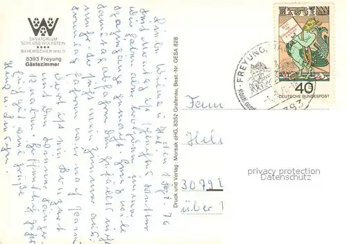 AK / Ansichtskarte Freyung Sanatorium Schloss Wolfstein Gaestezimmer Freyung