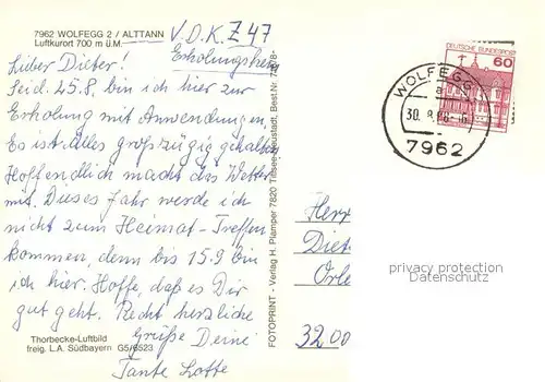 AK / Ansichtskarte Alttann_Allgaeu Luftkurort Alpenkette Fliegeraufnahme Alttann Allgaeu