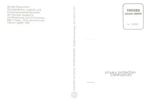 AK / Ansichtskarte Violau Bruder Klaus Heim Schullandheim Jugend  und Erwachsenenbildungsstaette der Dioezese Augsburg Bootshaus Eichholzsee Violau