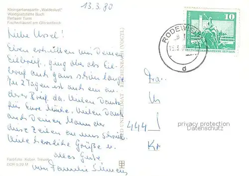 AK / Ansichtskarte Rodewisch Kleingartensparte Waldeslust Waldgaststaette Buch Perlaser Turm Fischerhaeusl am Gloeckelteich Rodewisch