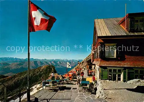 AK / Ansichtskarte Schwaegalp_AR Berghotel Saentis mit Churfirsten und Glarneralpen Schwaegalp AR