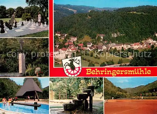 AK / Ansichtskarte Behringersmuehle Gartenschach Panorama Schwimmbad Denkmal Brunnen Tennisplatz Behringersmuehle