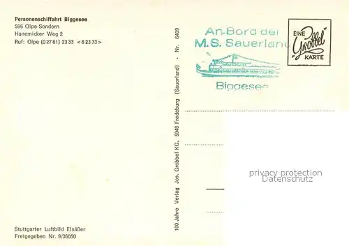 AK / Ansichtskarte Sondern_Biggesee Personenschiffahrt Biggesee Fliegeraufnahme Sondern Biggesee