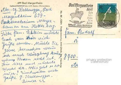AK / Ansichtskarte Bad_Mergentheim Stoffwechselklinik der LVA Baden Wuerttemberg Bad_Mergentheim
