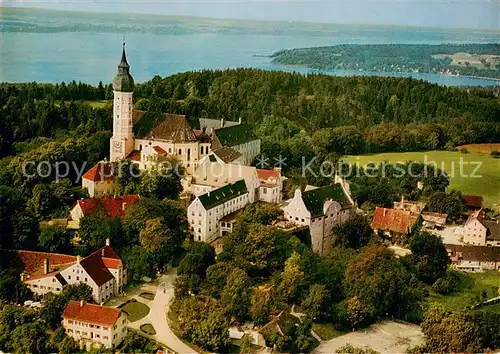 AK / Ansichtskarte Kloster_Andechs Blick zum Ammersee Fliegeraufnahme Kloster_Andechs