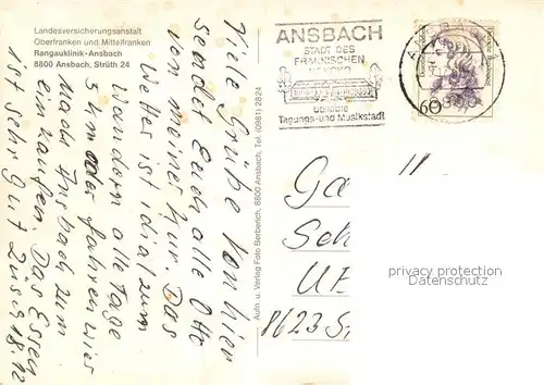 AK / Ansichtskarte Ansbach_Mittelfranken Rangauklinik Ansbach Mittelfranken