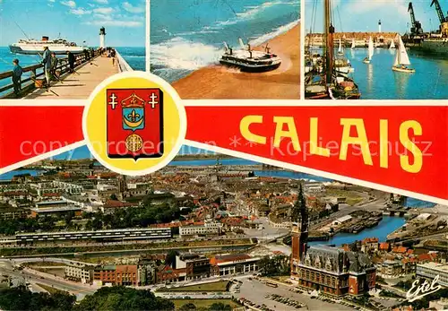 AK / Ansichtskarte Calais_62 Ferry boat doublant la jetee l Hovercraft Bassin des yachts vue aerienne 