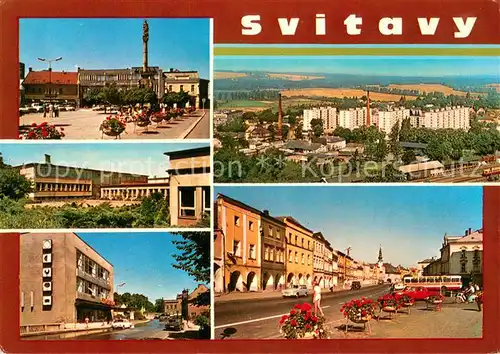AK / Ansichtskarte Svitavy Dum potravin a kavarna Svitavan Skola Obchodni stredisko Centrum Novy vystavba Namesti Miru Svitavy
