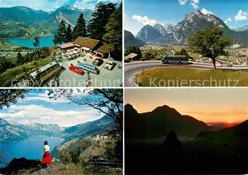 AK / Ansichtskarte Filzbach Kerenzer Berghus Braemboden Walensee Hoehenstrasse Alpenpanorama Sonnenuntergang Filzbach